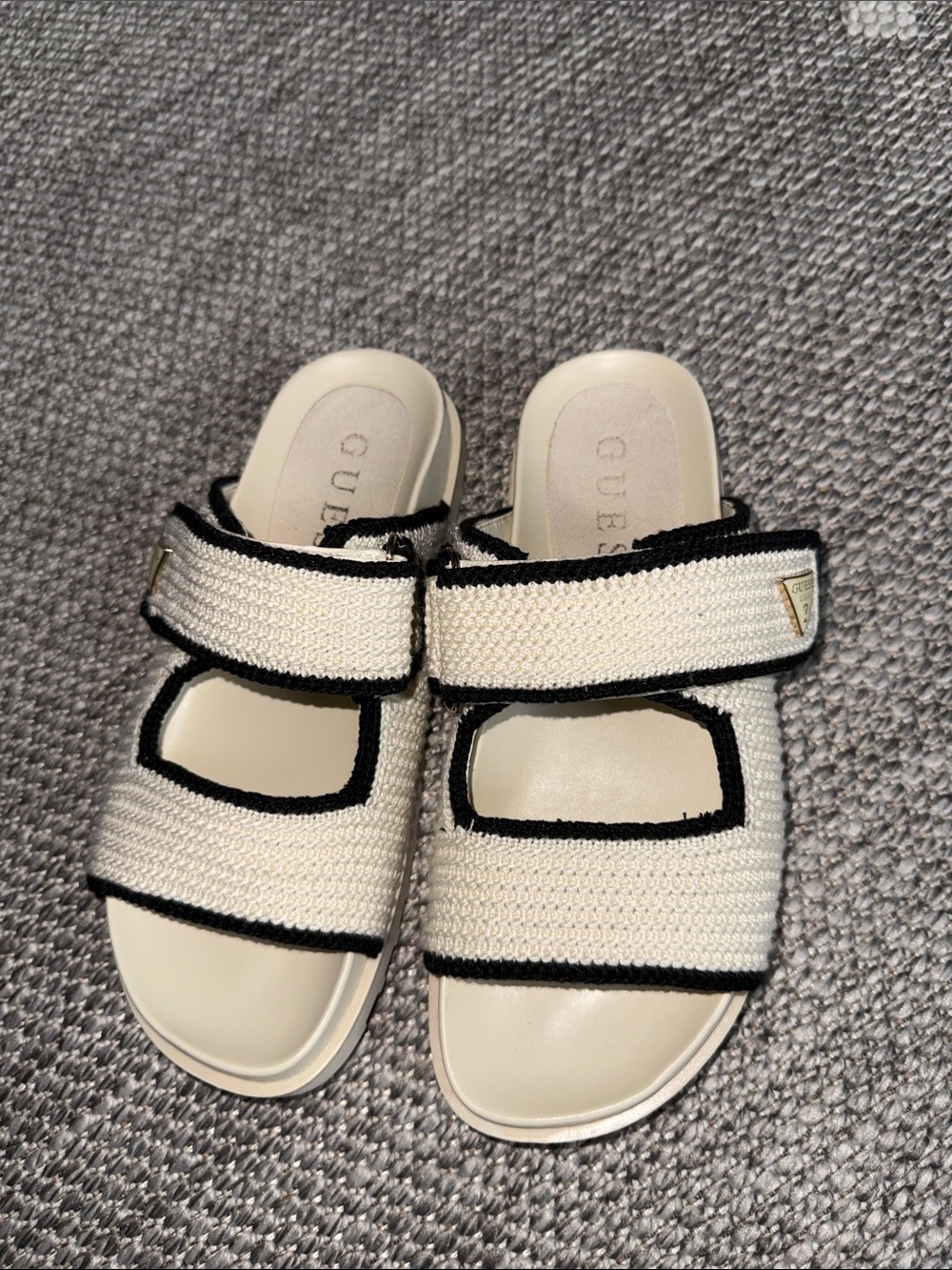 Guess Women Cream Sandal Slides with Black Trim